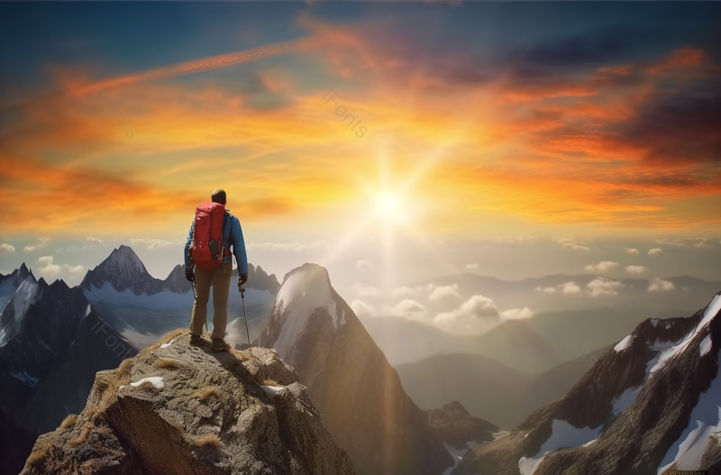 男人户外活动登山看日落实拍图,高清,摄影图,摄影图片,图片大全,摄影图免费下载